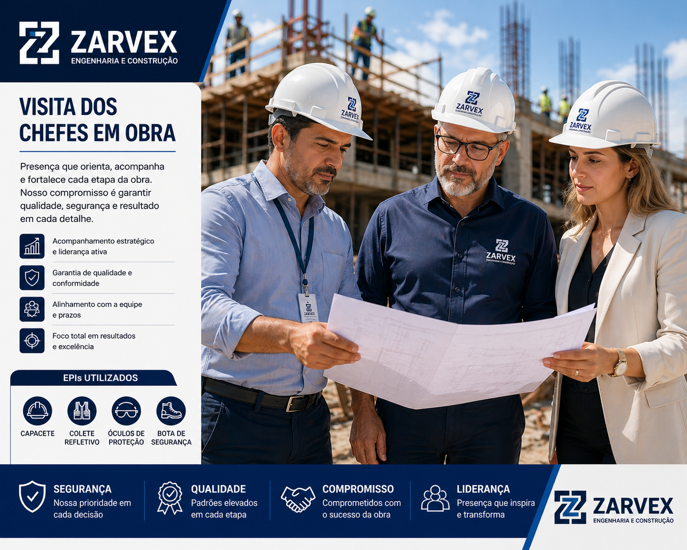 Equipe Zarvex Engenharia em obra industrial