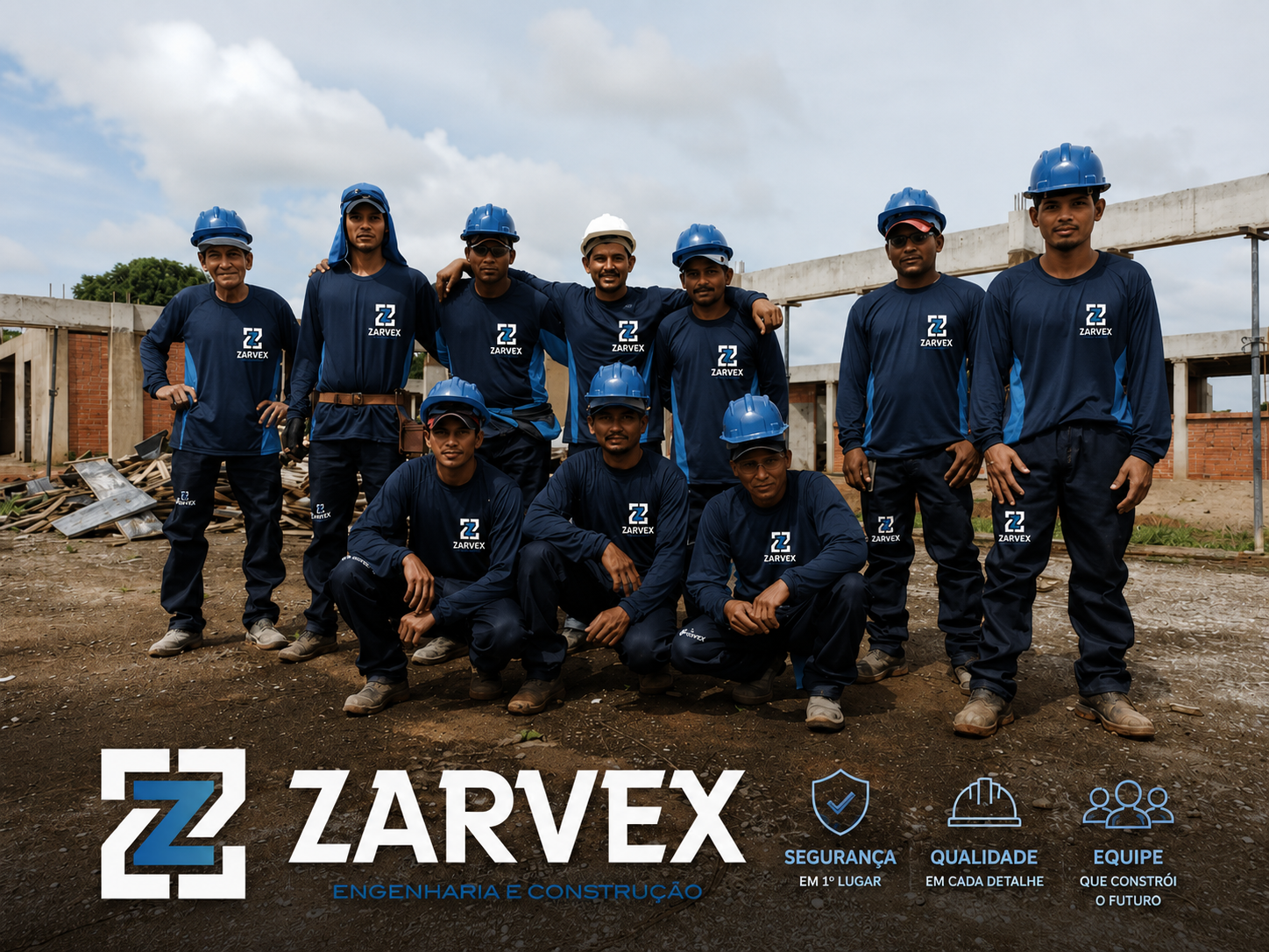 Equipe técnica da Zarvex Engenharia em obra industrial